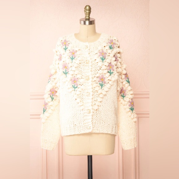 Chunky Floral Knit Cardigan - Picture 1 of 7